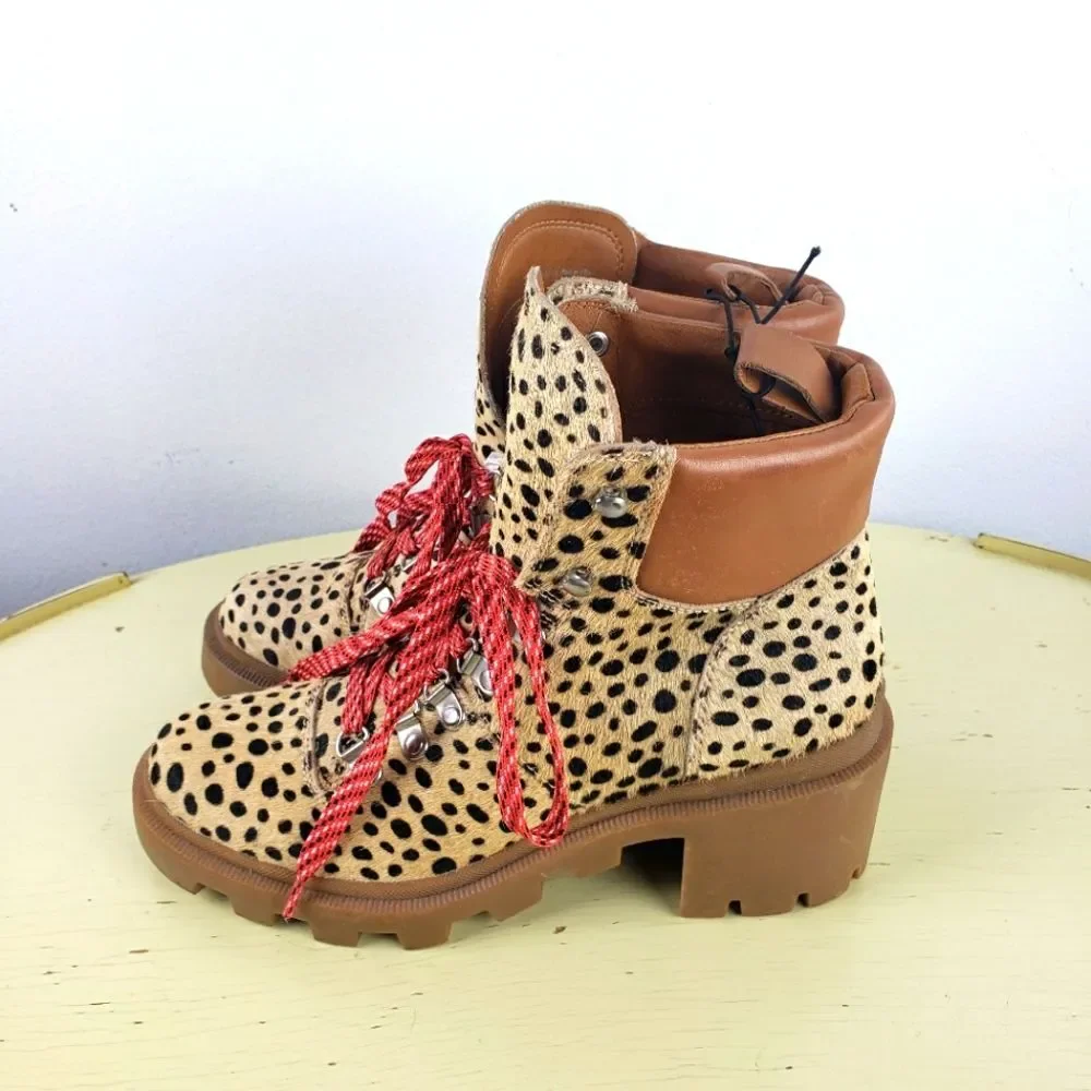 Women's Dolce Vita NWOB Calf Hair Animal Print Lace Up Heel Boots Size 7M - Picture 7 of 7